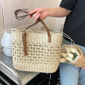 Sac fourre-tout en paille style bohème pour femme