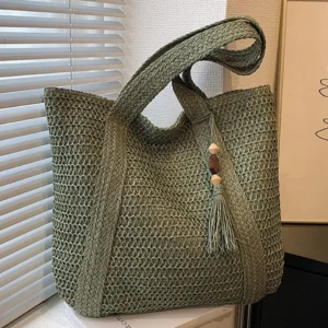 Sac fourre-tout en paille tissé main pour femme