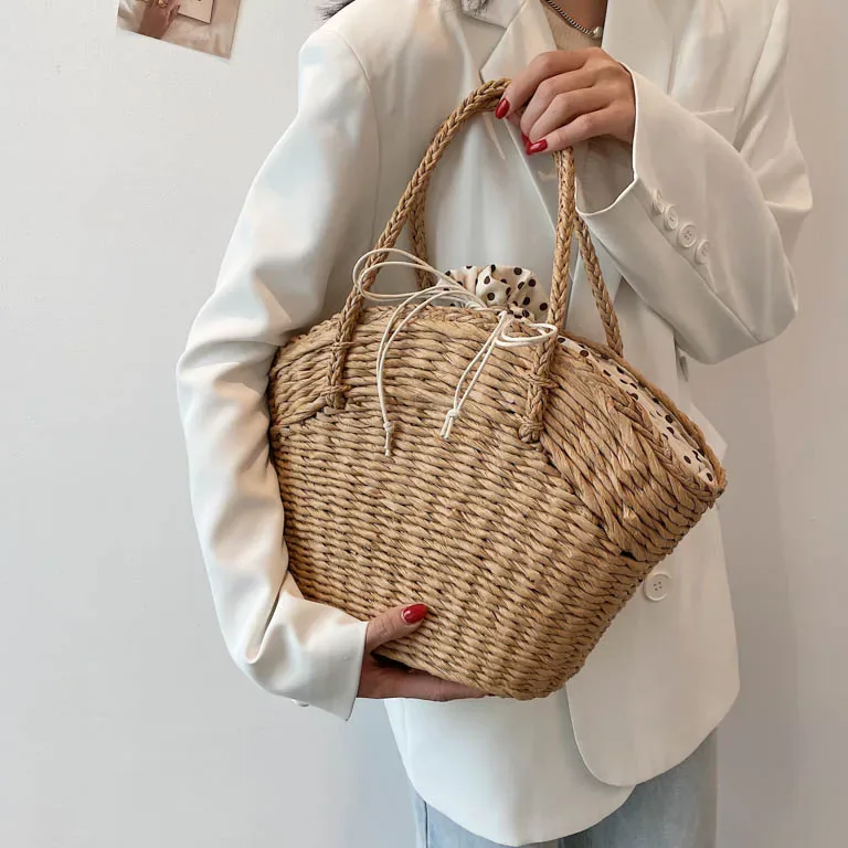 Sac fourre-tout en paille tissé main style bohème
