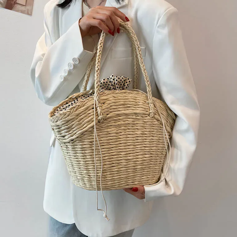 Sac fourre-tout en paille tissé main style bohème – Image 3