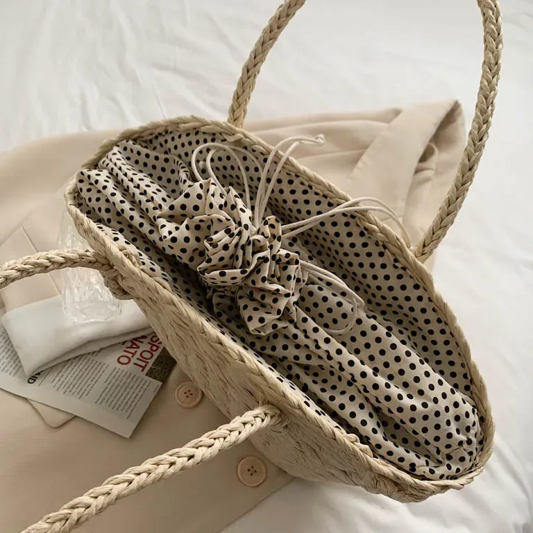 Sac fourre-tout en paille tissé main style bohème – Image 5