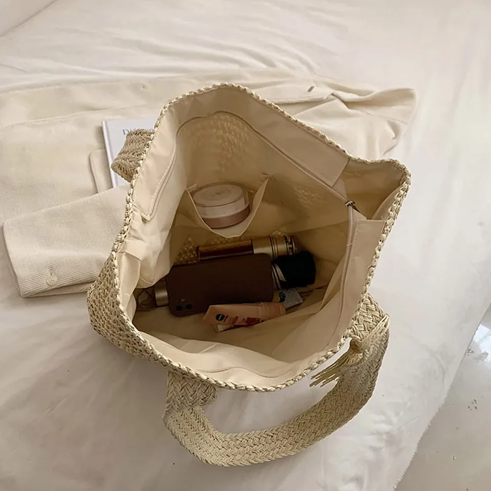 Sac fourre-tout en paille tissée à la main – Image 5