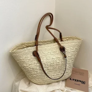 Sac fourre-tout en paille tressée grande capacité
