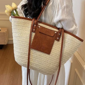 Sac fourre-tout tressé en paille style bohème