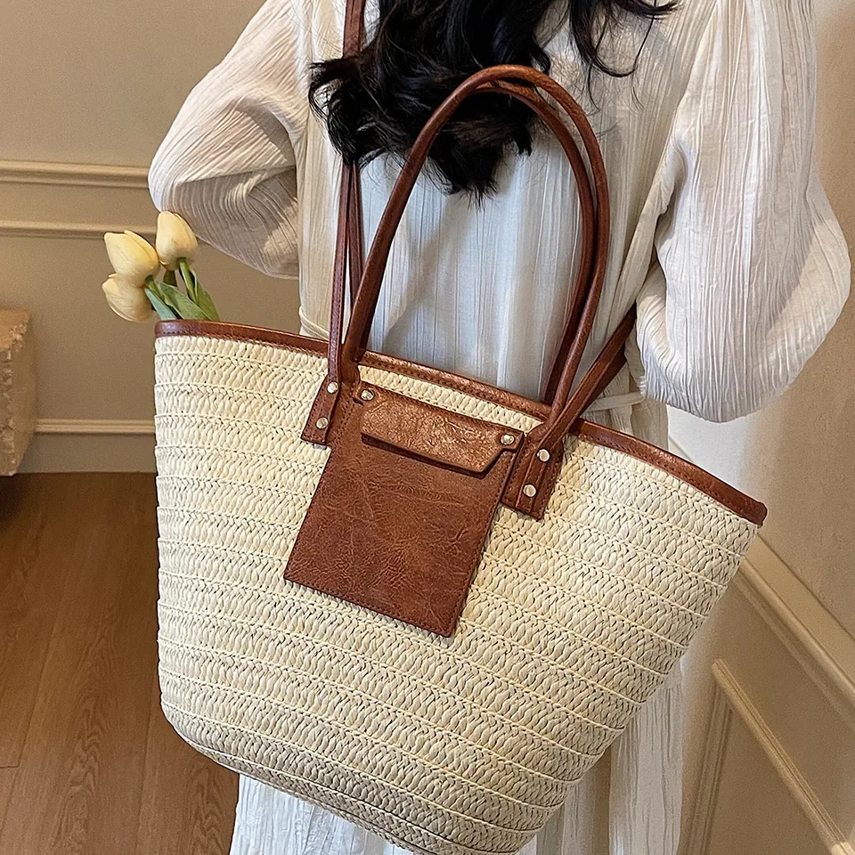 Sac fourre-tout tressé en paille style bohème – Image 4