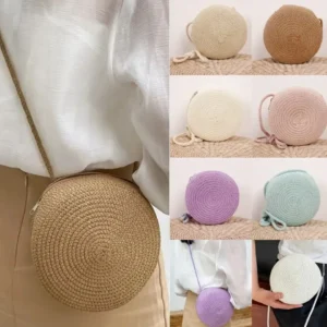 Sac rond bandoulière en paille tressée femme