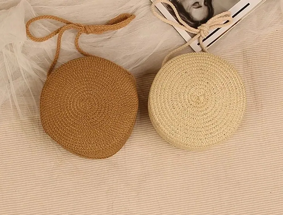 Sac rond bandoulière en paille tressée femme – Image 2