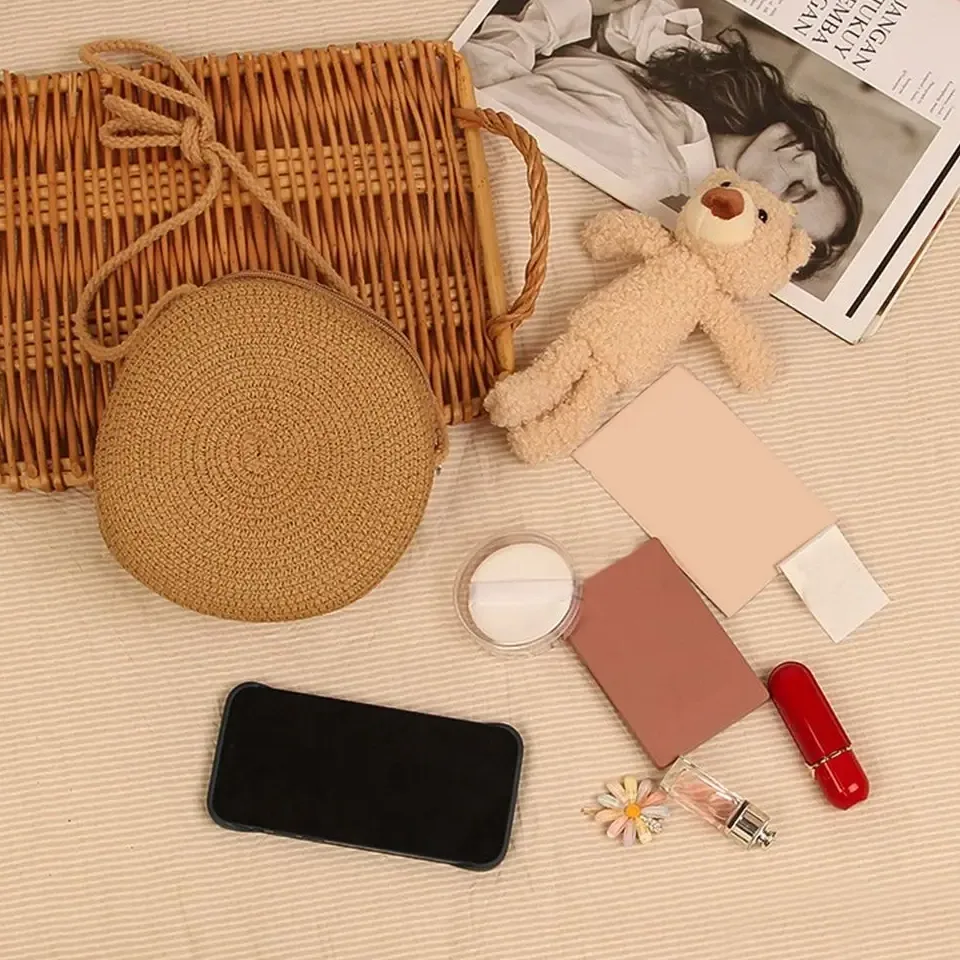 Sac rond bandoulière en paille tressée femme – Image 4