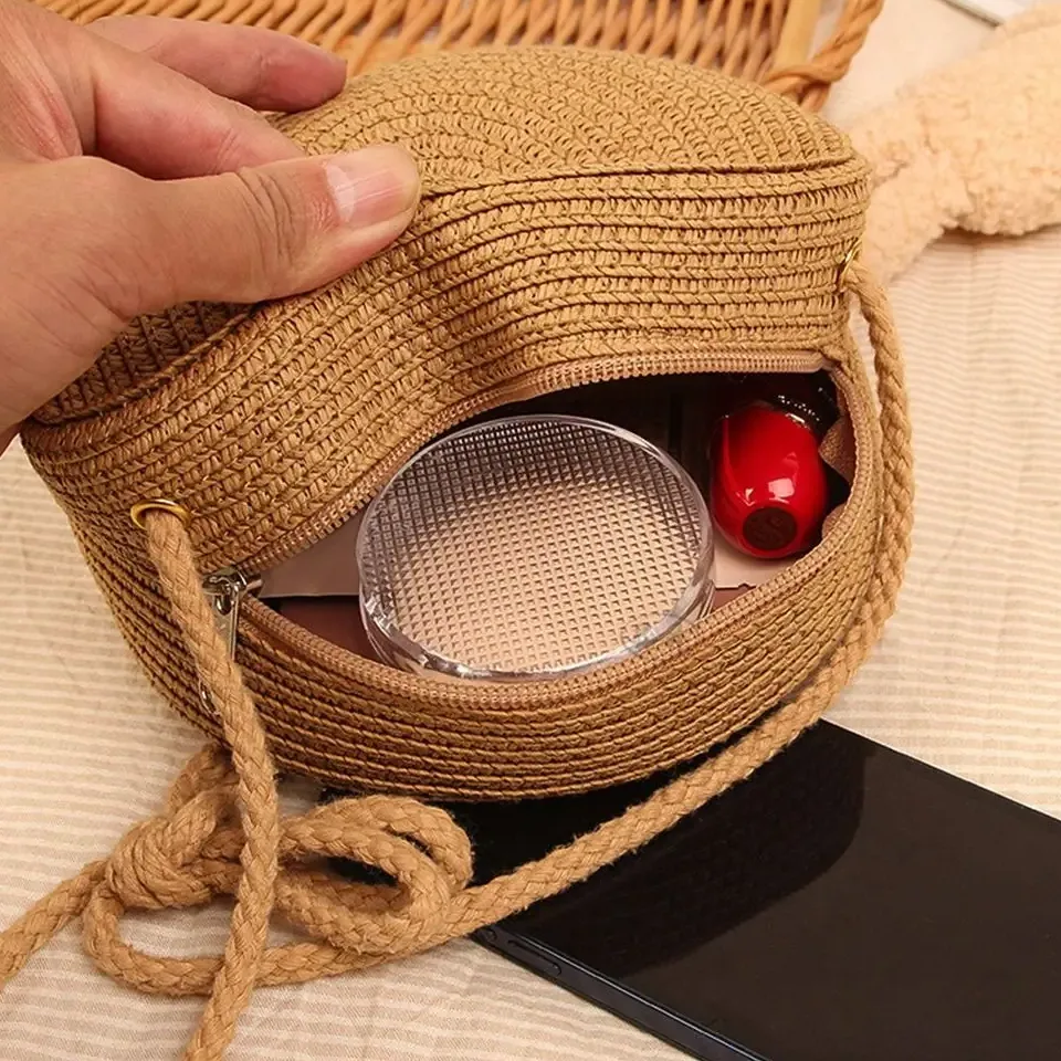 Sac rond bandoulière en paille tressée femme – Image 5