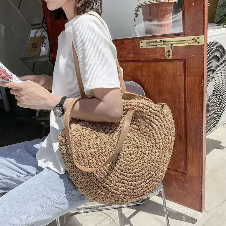 Sac rond en paille tissé style bohème pour femme – Image 2