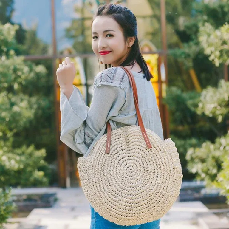 Sac rond en paille tissé style bohème pour femme – Image 4