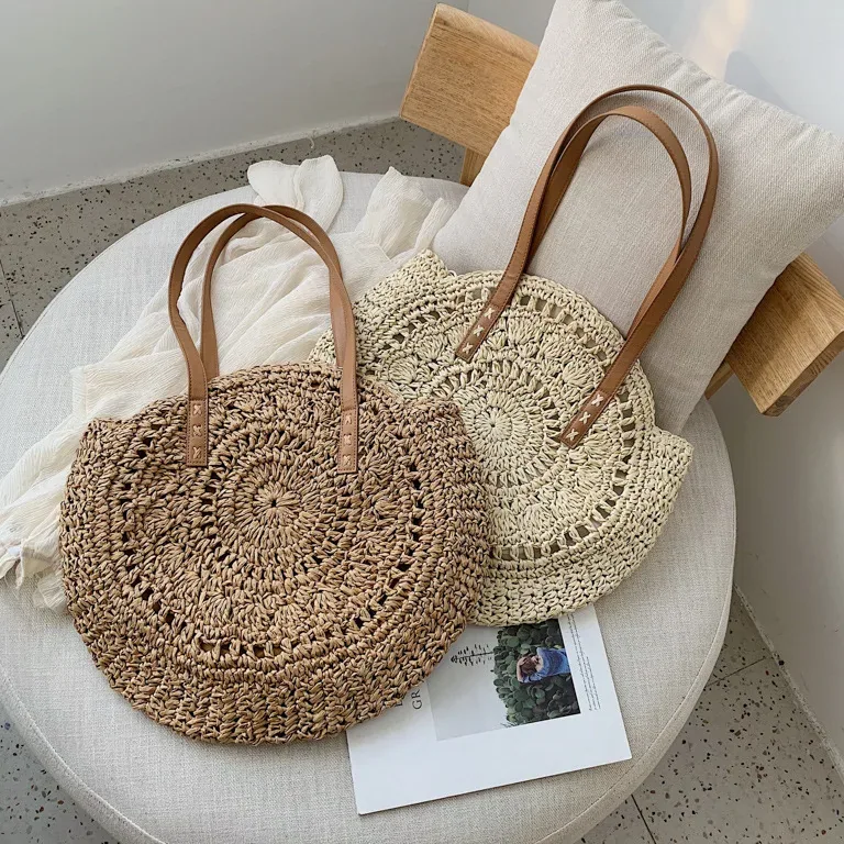 Sac rond en paille tissé style bohème pour femme – Image 5