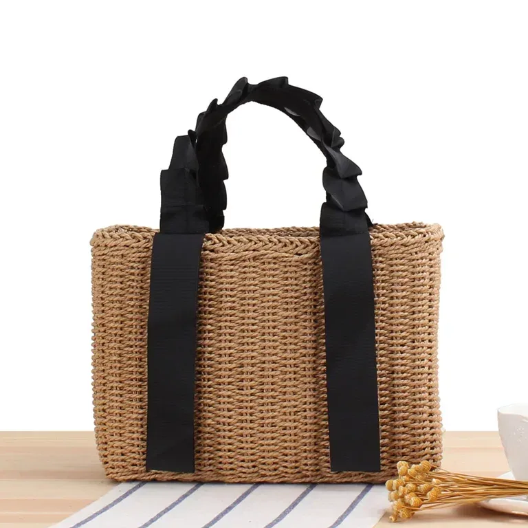 Sac rotin tissé bohème fourre-tout été – Image 2