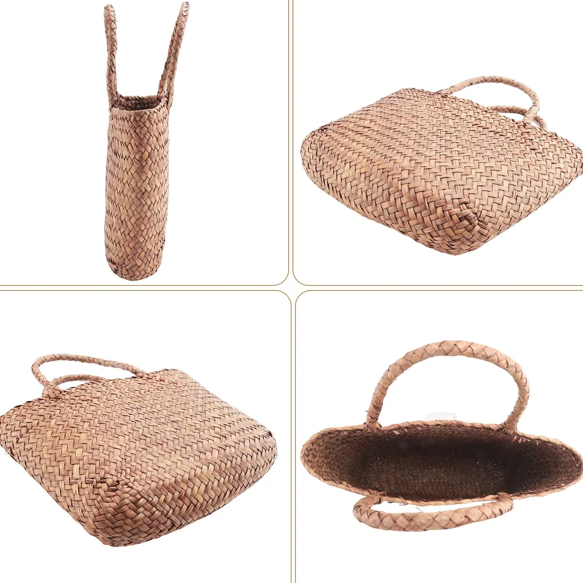 Sac rotin tressé carré en paille naturelle – Image 2