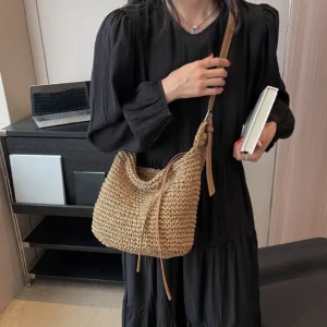 Sac seau en paille tissée femme — modèle unique