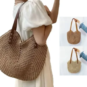 Sac seau en paille tressée à poignée supérieure