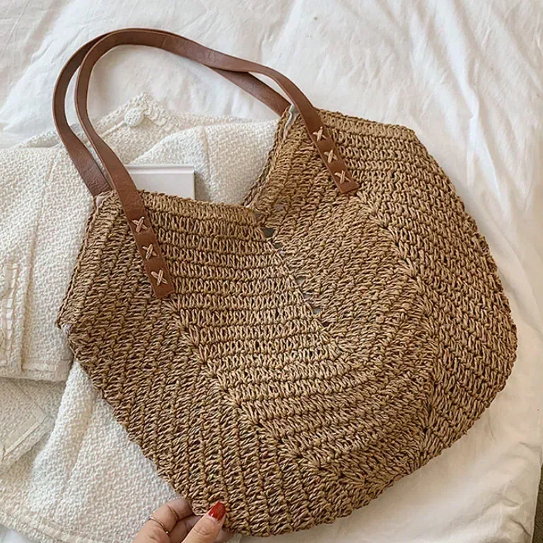 Sac seau en paille tressée à poignée supérieure – Image 2