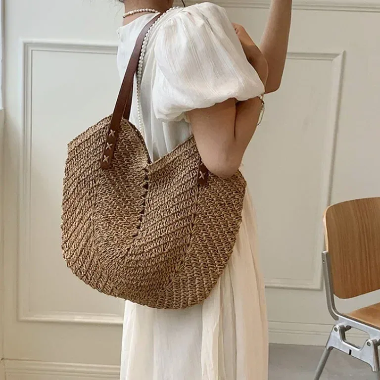 Sac seau en paille tressée à poignée supérieure – Image 3
