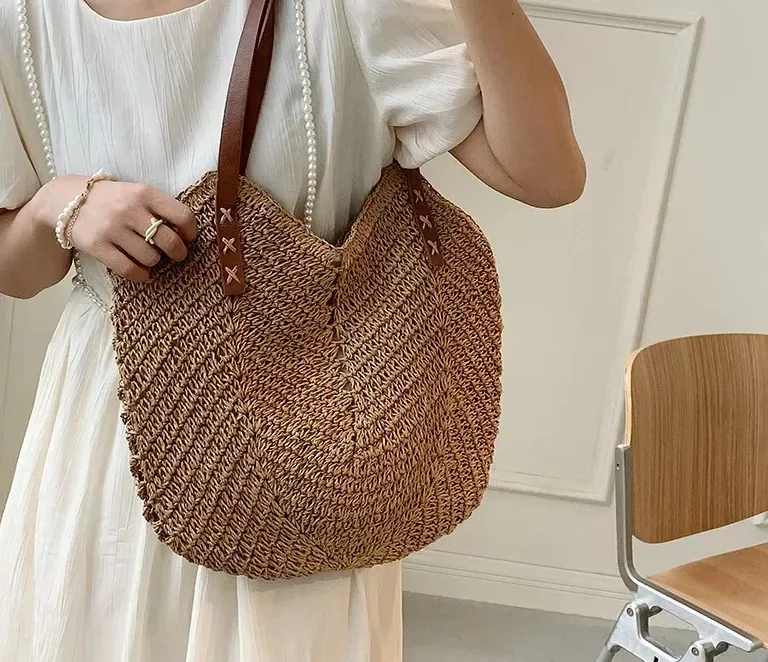 Sac seau en paille tressée à poignée supérieure – Image 4