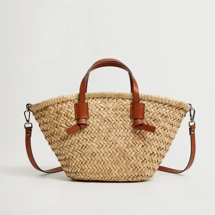 Sac seau en rotin tissé style plage 2024