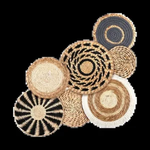 Set 7 paniers muraux bohèmes en rotin naturel