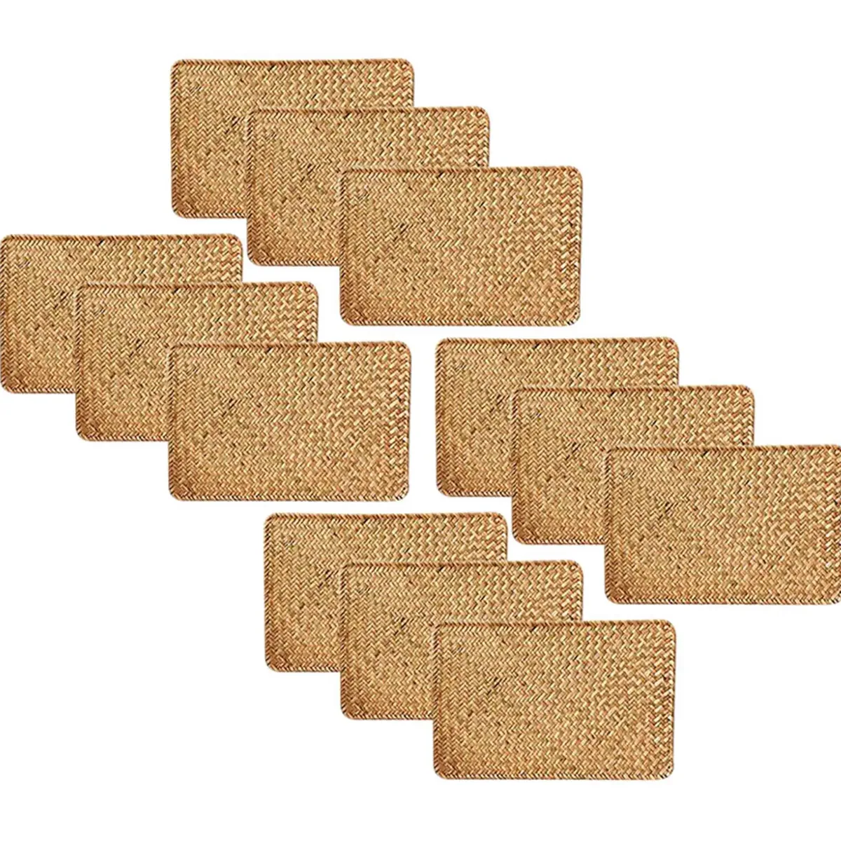 Set de 12 napperons tissés en jonc de mer et lin