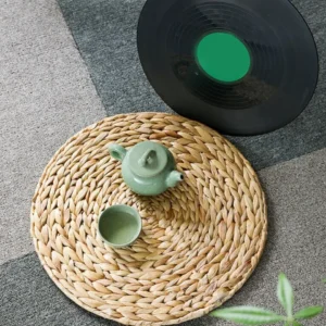 Set de 4 napperons ronds en paille et lin