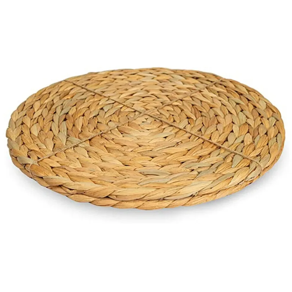 Set de 4 napperons ronds en paille et lin – Image 3