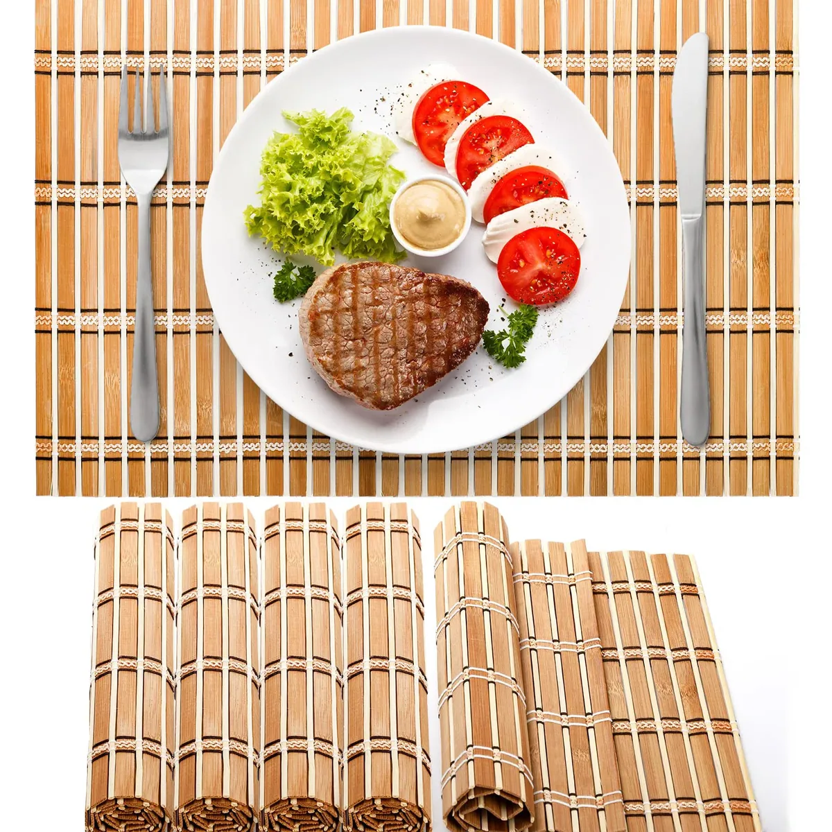 Set de 4 sets de table en bambou naturel rectangulaires