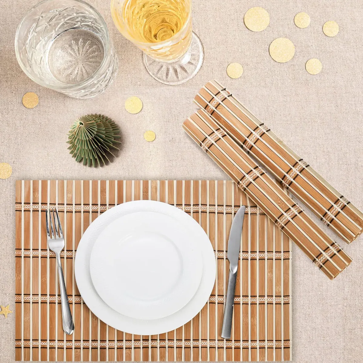 Set de 4 sets de table en bambou naturel rectangulaires – Image 5