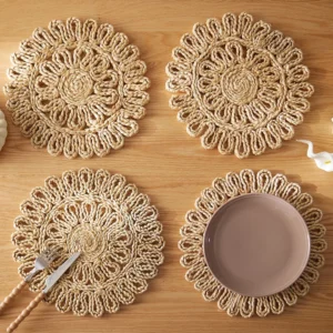 Set de napperons ronds en paille tissée macramé