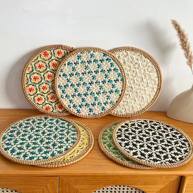 Set de table rond en rotin tissé main style japonais