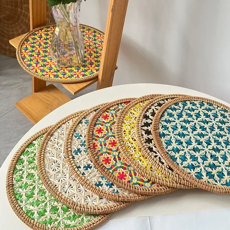 Set de table rond en rotin tissé main style japonais – Image 3