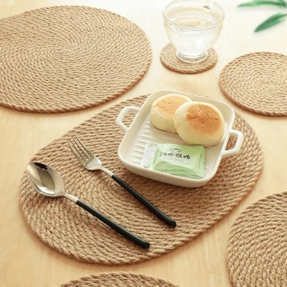 Set de table rond tressé en jute style bohème – Image 2