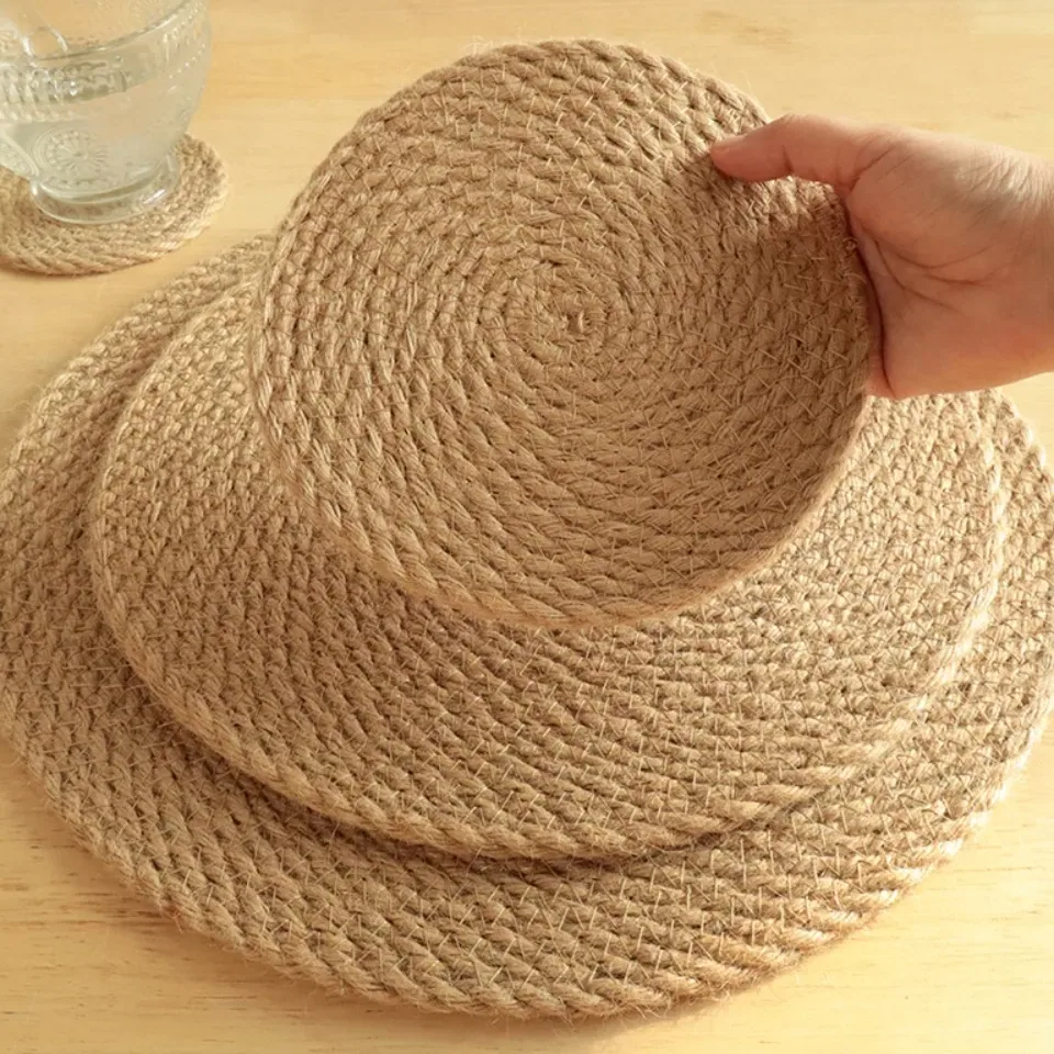 Set de table rond tressé en jute style bohème – Image 4