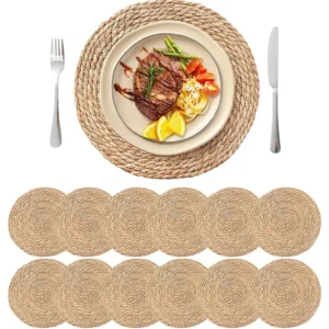 Set napperons ronds tissés style bohème naturel