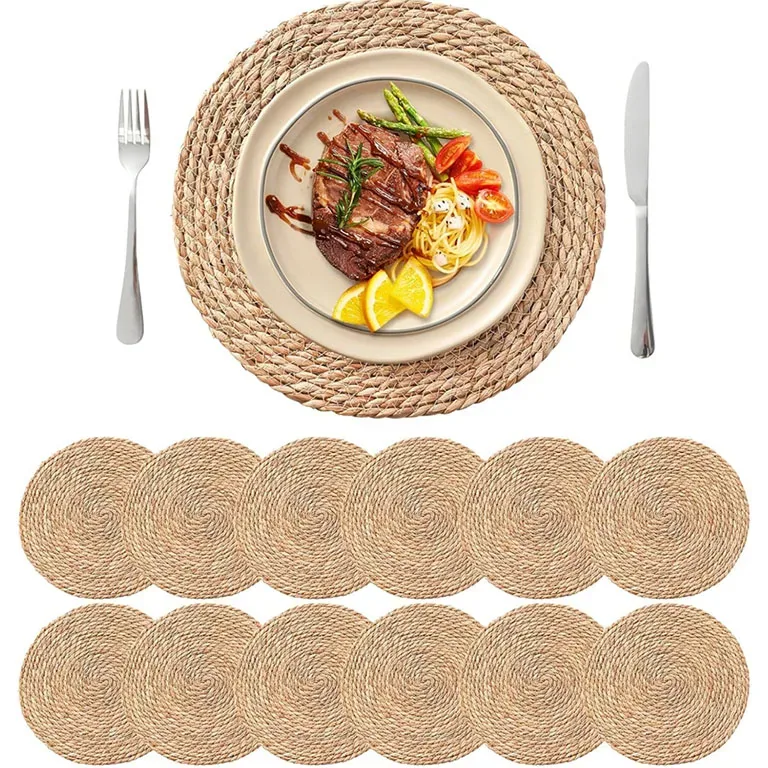 Set napperons ronds tissés style bohème naturel
