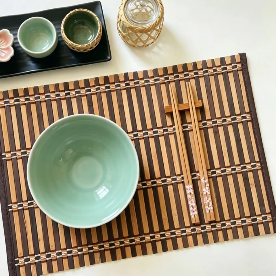 Sets de table en bambou tressé bord tissu - lot non décliné