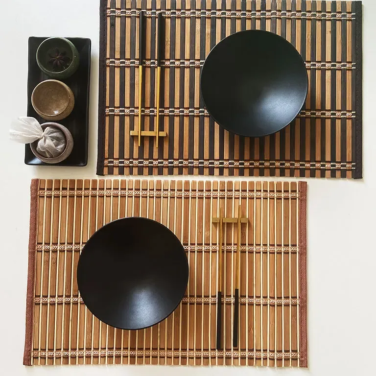 Sets de table en bambou tressé bord tissu - lot non décliné – Image 4