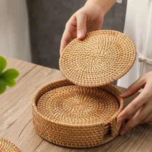Sous-verres ronds en rotin tressé 20 cm