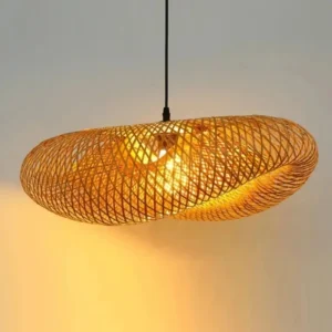 Suspension bambou tressé artisanale LED rotin