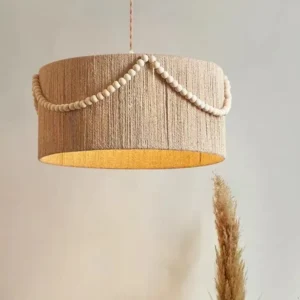 Suspension bois rotin blanc D40cm - modèle B
