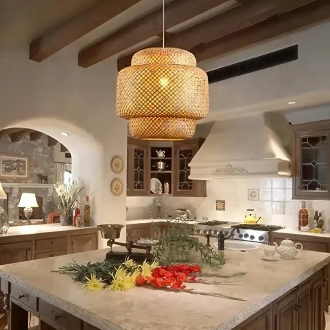 Suspension en bambou et rotin LED pour intérieur – Image 2