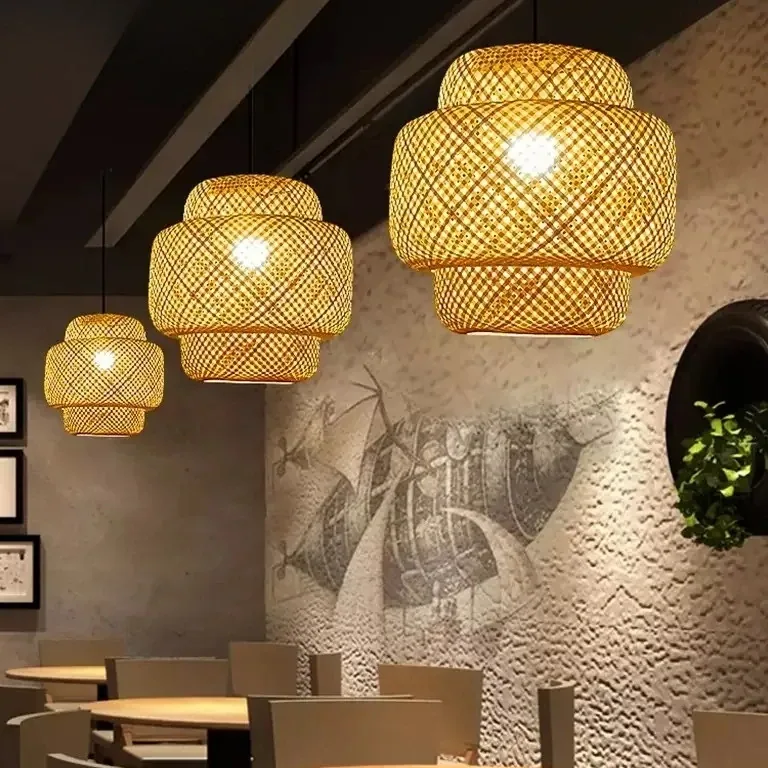 Suspension en bambou et rotin LED pour intérieur – Image 3