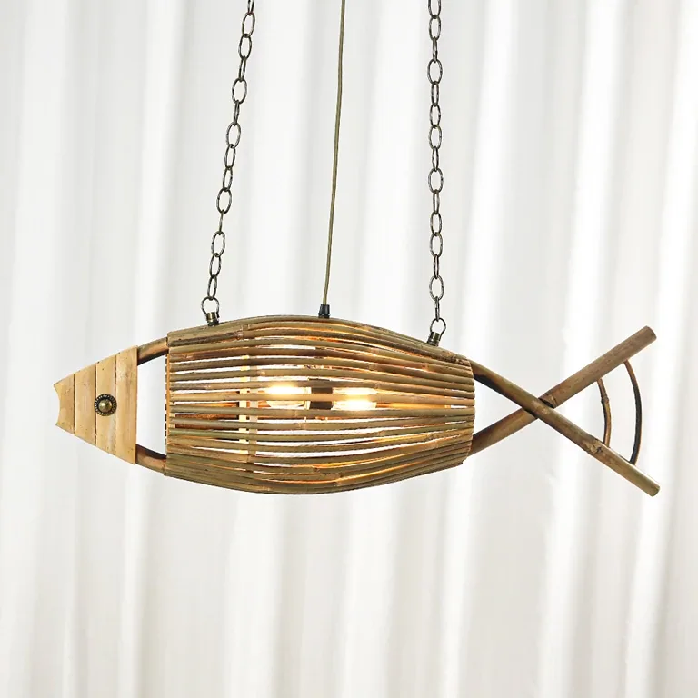Suspension en bambou tissé style rétro, modèle unique – Image 4