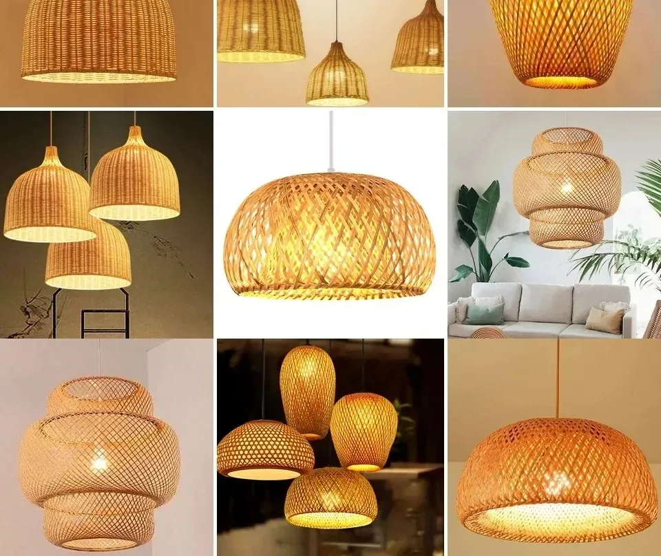 Suspension en bambou tressé style chinois pour intérieur