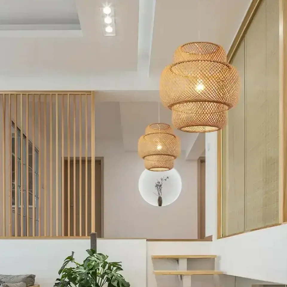 Suspension en bambou tressé style chinois pour intérieur – Image 2