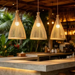 Suspension en rotin et bambou naturel JOYINLED