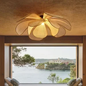 Suspension fleur en rotin tressé pour salon
