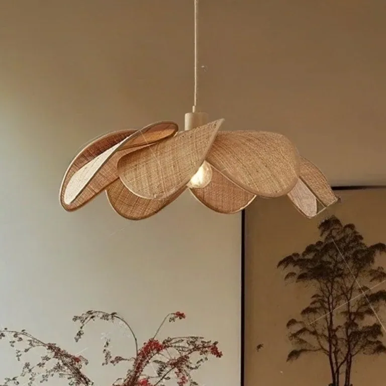 Suspension LED en paille tressée style vintage – Image 2